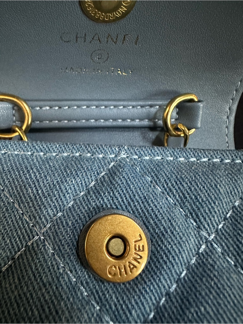New Authentic CHANEL VIP Beauty Blue Denim Quilted Mini Crossbody bag purse Gold - Picture 9 of 15